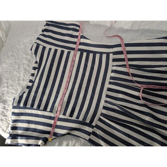 Clad & Cloth Bib Dress Size Small Navy Blue and Cream Striped pockets K8 - Picture 7 of 9